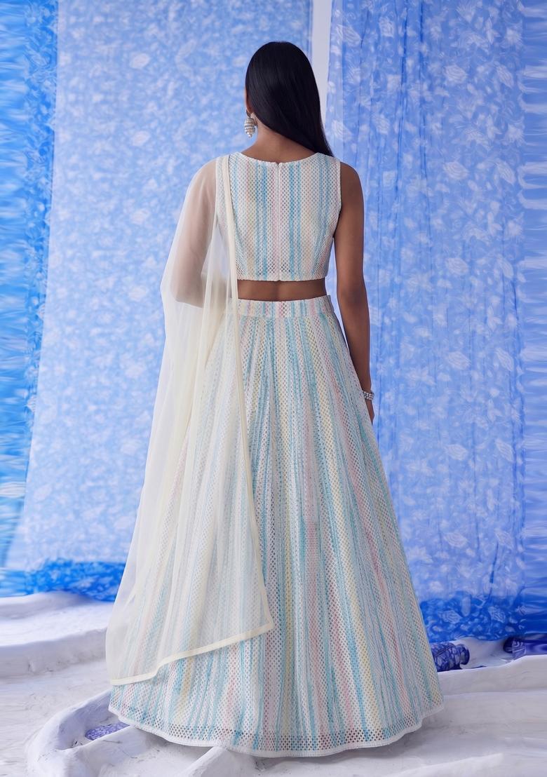 White Printed Lehenga Set - Indya