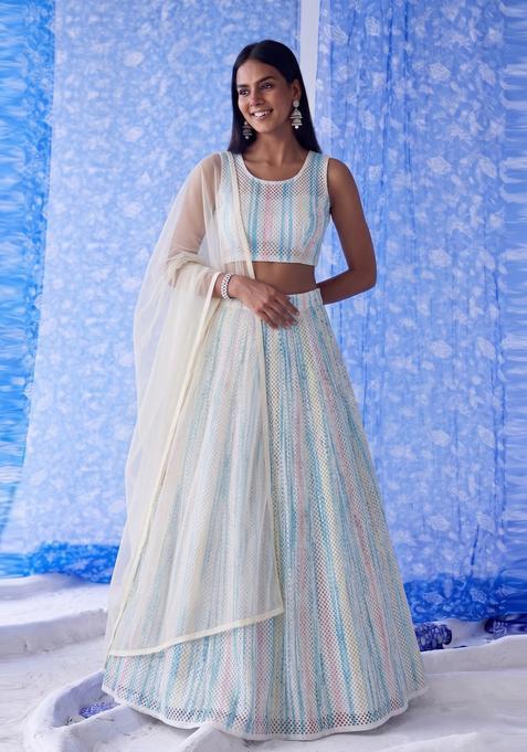 White Printed Lehenga Set