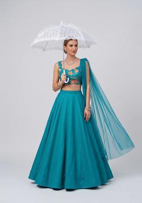 Blue Embroidered Organza Lehenga Set