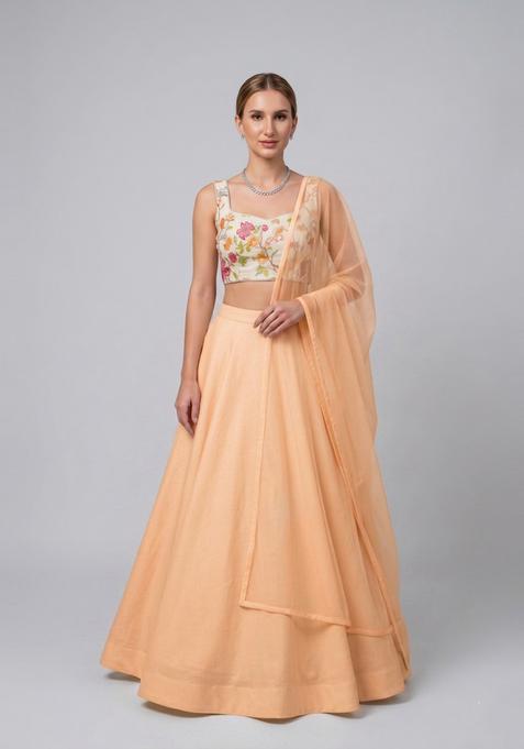 Off White Embroidered Organza Lehenga Set