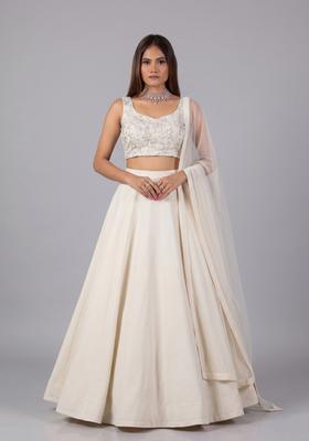 Off White Embroidered Net Lehenga Set