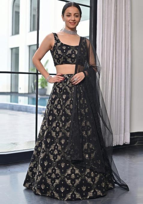 Black Embellished Georgette Lehenga Set