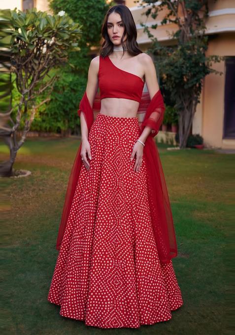 Red Solid Lehenga Set