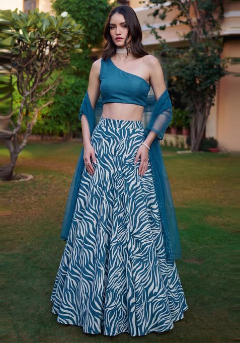 Teal Blue Solid Lehenga Set