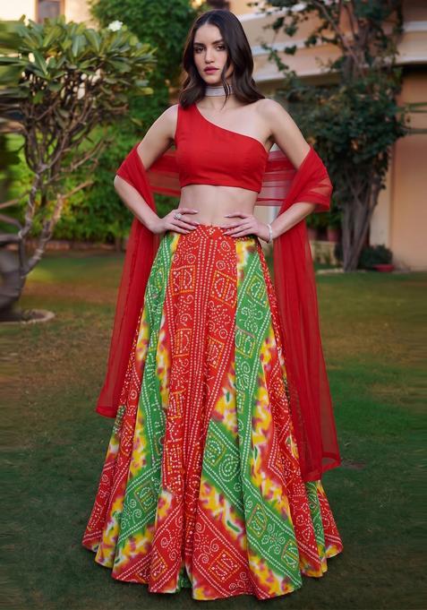 Multicolor Solid Crepe Lehenga Set
