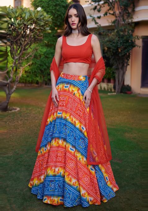 Multicolor Solid Crepe Lehenga Set