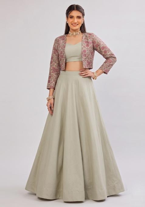 Grey Silk Lehenga Set