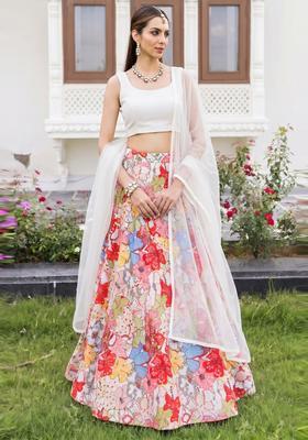 White Solid Georgette Lehenga Set