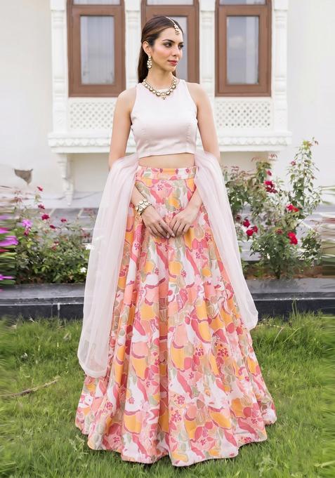 Ivory Solid Georgette Lehenga Set