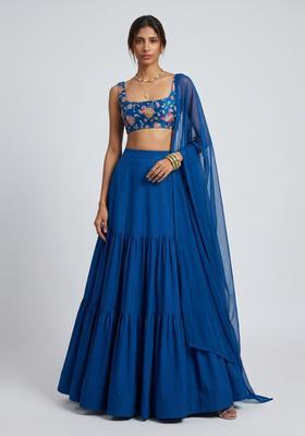Royal Blue Printed Crepe Lehenga Set