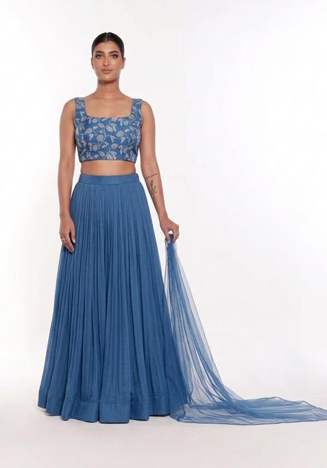 Blue Printed Lehenga Set