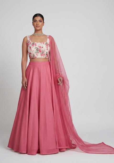 Off White Printed Georgette Lehenga Set