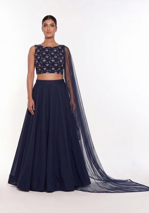 Black Printed Georgette Lehenga Set