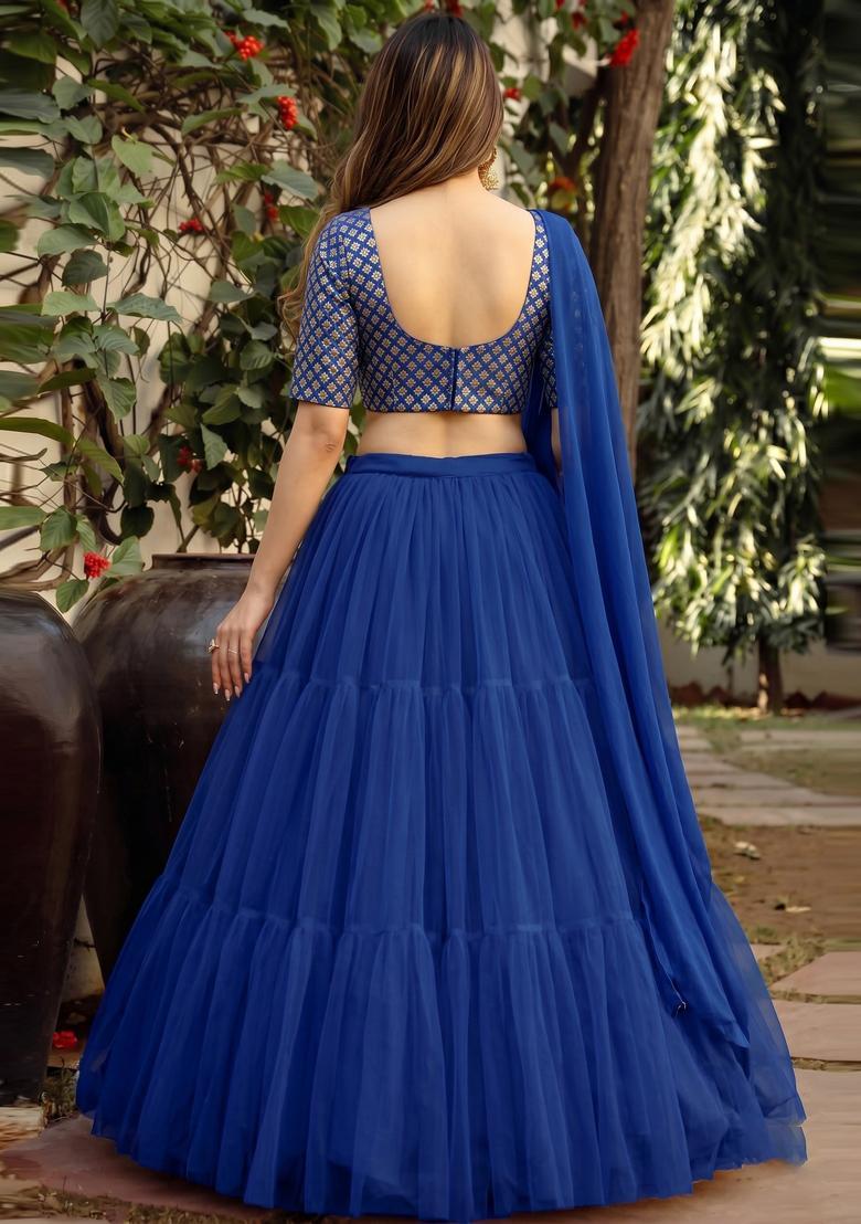 Royal Blue Mirror Lehenga Set - Indya