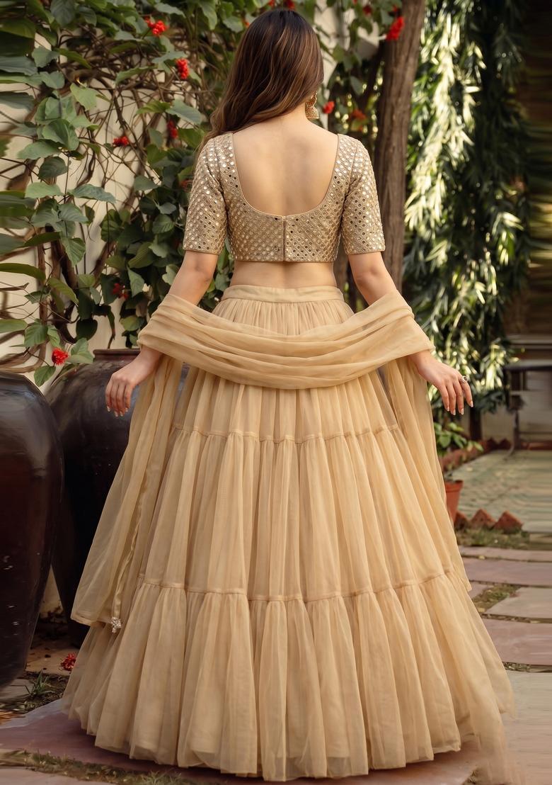 Beige Mirror Lehenga Set - Indya