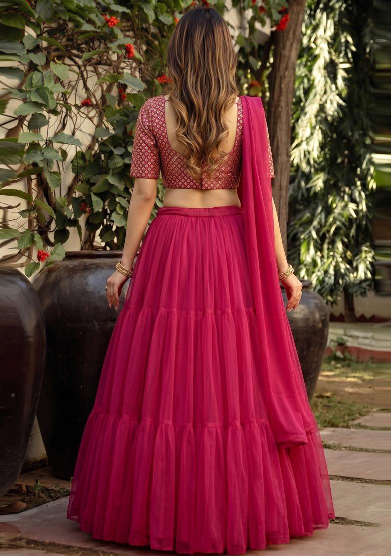 Pink Mirror Lehenga Set - Indya
