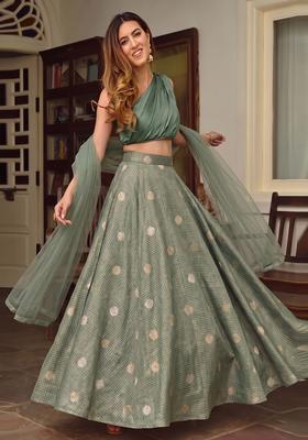 Sage Green Solid Silk Blend Lehenga Set