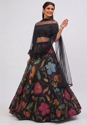 Black Solid Organza Lehenga Set