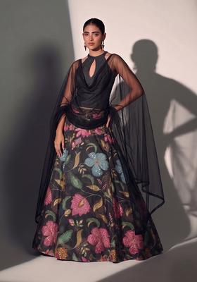 Black Solid Organza Lehenga Set