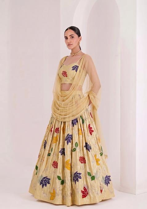 Pastel Yellow Printed Tissue Lehenga Set