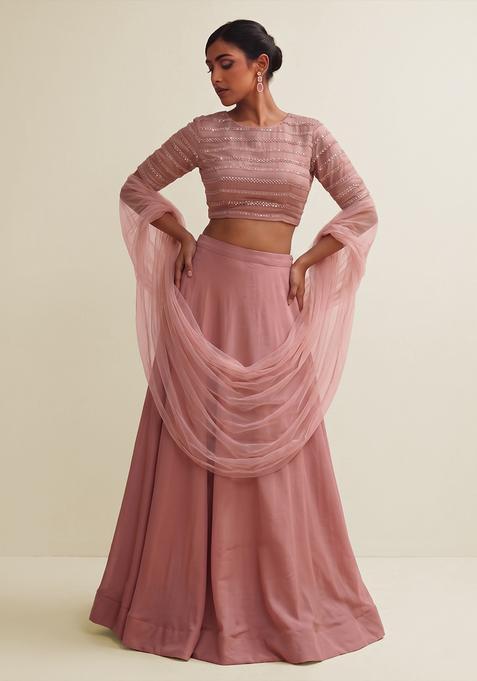 Mauve Sequin Silk Blend Lehenga Set