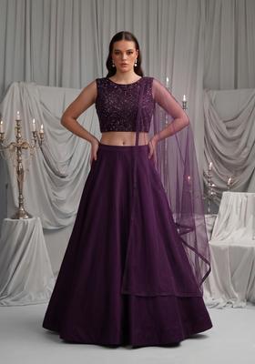 Deep Wine Embellished Net Lehenga Set