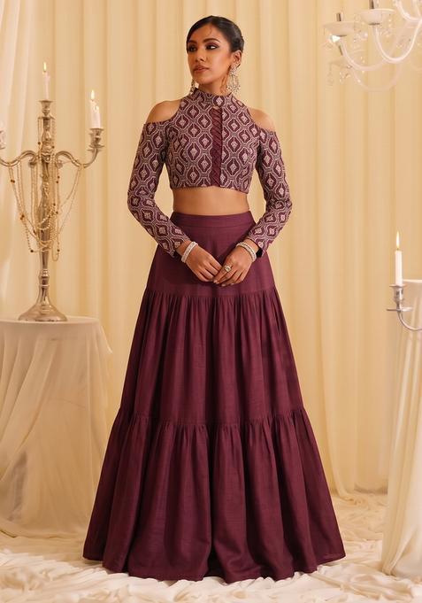 Maroon Sequin Georgette Lehenga Set