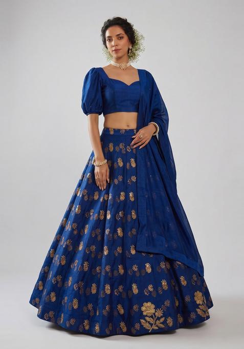 Royal Blue Solid Lehenga Set