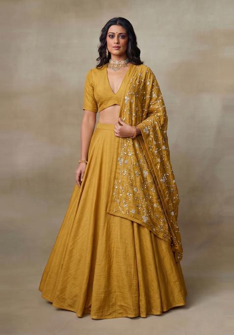 Mustard Solid Lehenga Set