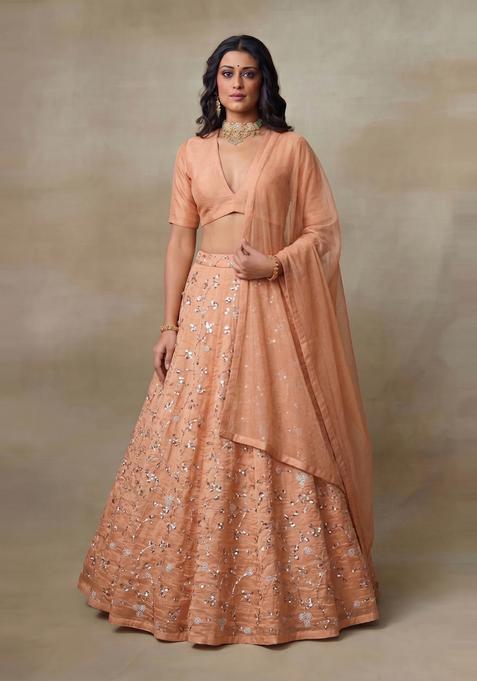 Peach Solid Lehenga Set