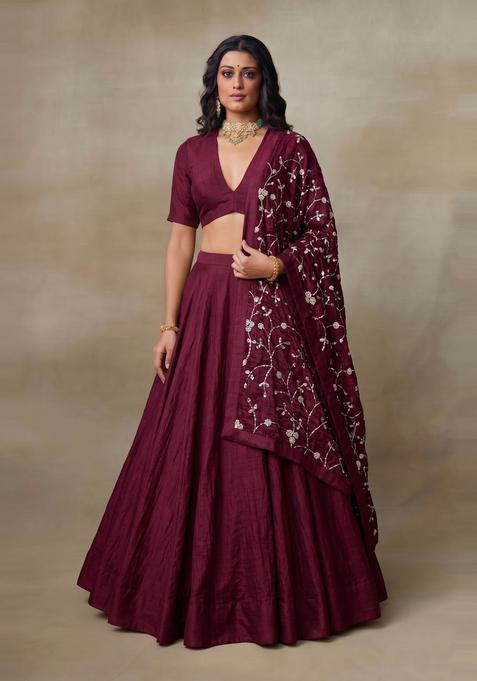 Wine Solid Lehenga Set