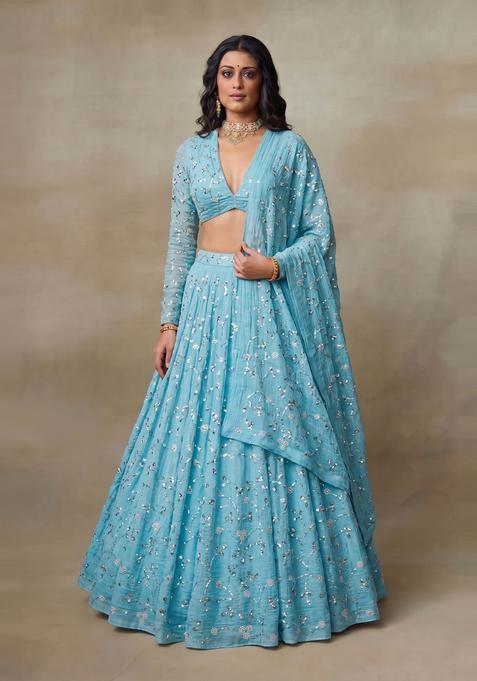 Blue Embellished Lehenga Set