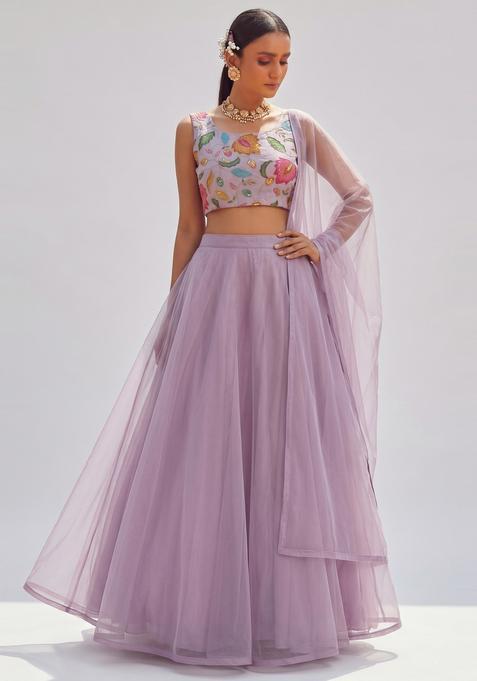 Lavender Embroidered Organza Lehenga Set