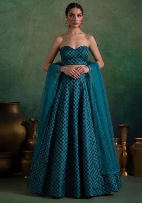 Teal Brocade Lehenga Set