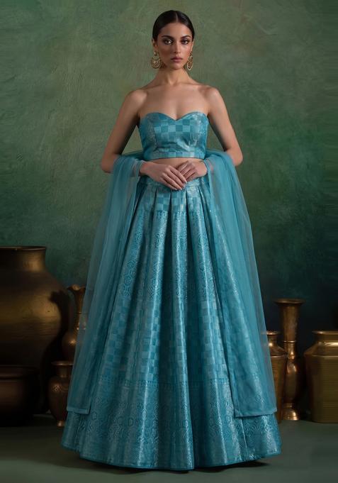 Light Blue Brocade Lehenga Set