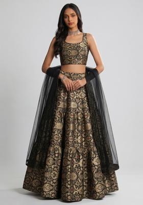 Black Brocade Lehenga Set
