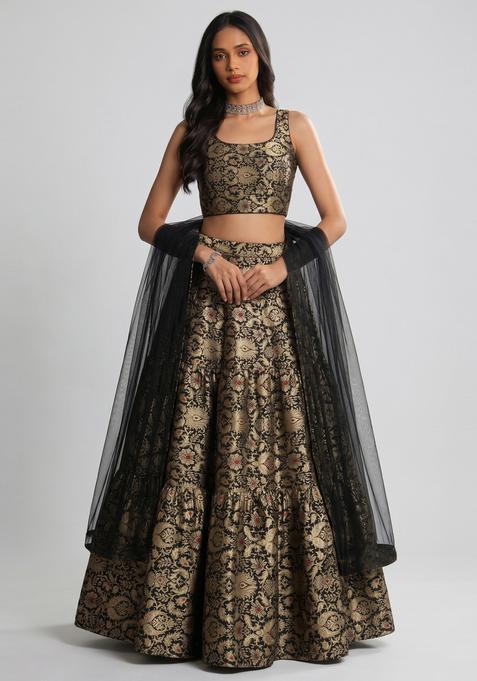 Black Brocade Lehenga Set