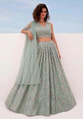 Sage Green Embroidered Organza Lehenga Set