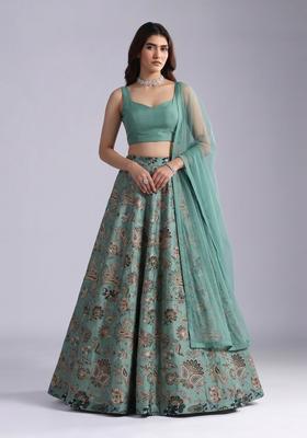 Mint Green Embroidered Crepe Lehenga Set