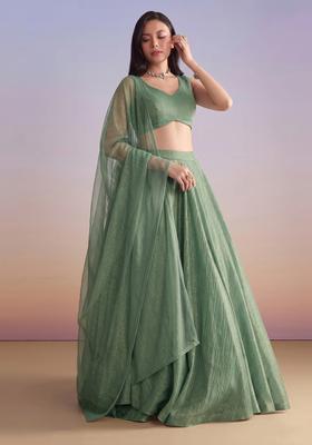 Sage Green Solid Tissue Lehenga Set