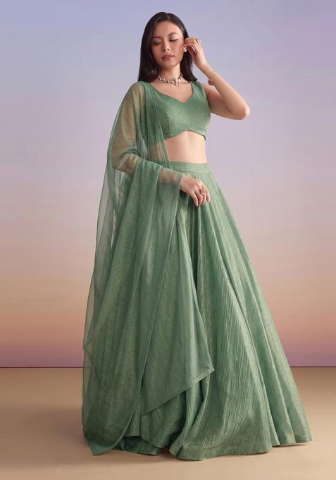 Sage Green Solid Tissue Lehenga Set