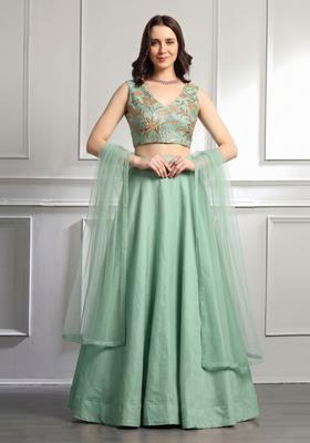 Mint Green Printed Organza Lehenga Set