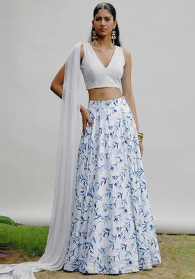 Ivory Printed Crepe Lehenga Set