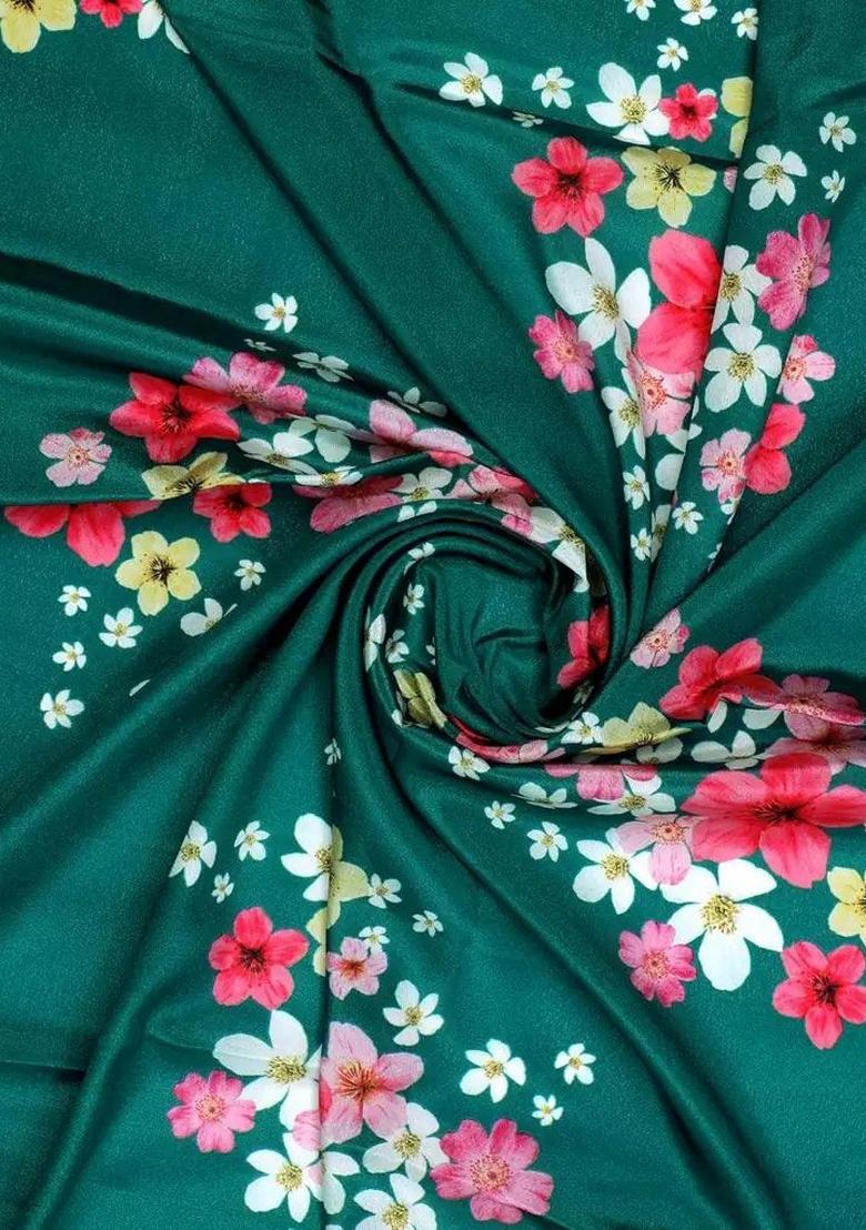 Emerald Green Printed Crepe Lehenga Set - Indya