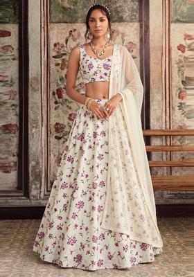 Off-White Printed Crepe Lehenga Set