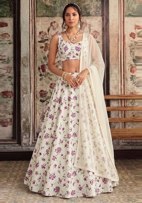 Off-White Printed Crepe Lehenga Set