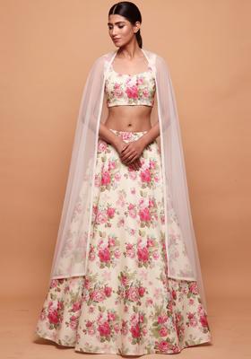 Off-White Printed Crepe Lehenga Set