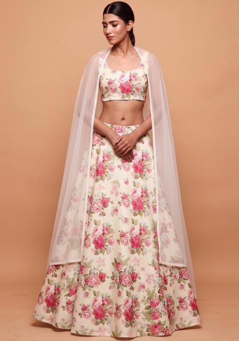 Off-White Printed Crepe Lehenga Set