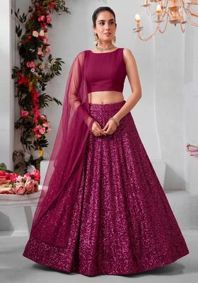 Hot Pink Embroidered Georgette Lehenga Set