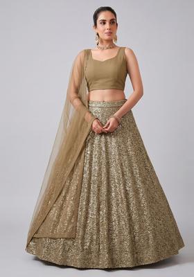 Olive Gold Embroidered Georgette Lehenga Set